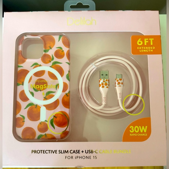 Delilah Other - NEW! Delilah Orange Design Protective Slim Case + USB-C Cable for iPhone 15
